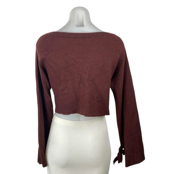 Aritzia Wilfred 100% Merino Wool Brown Knit Long Sleeve Crop Sweater Top Sz XXS - Picture 2 of 4